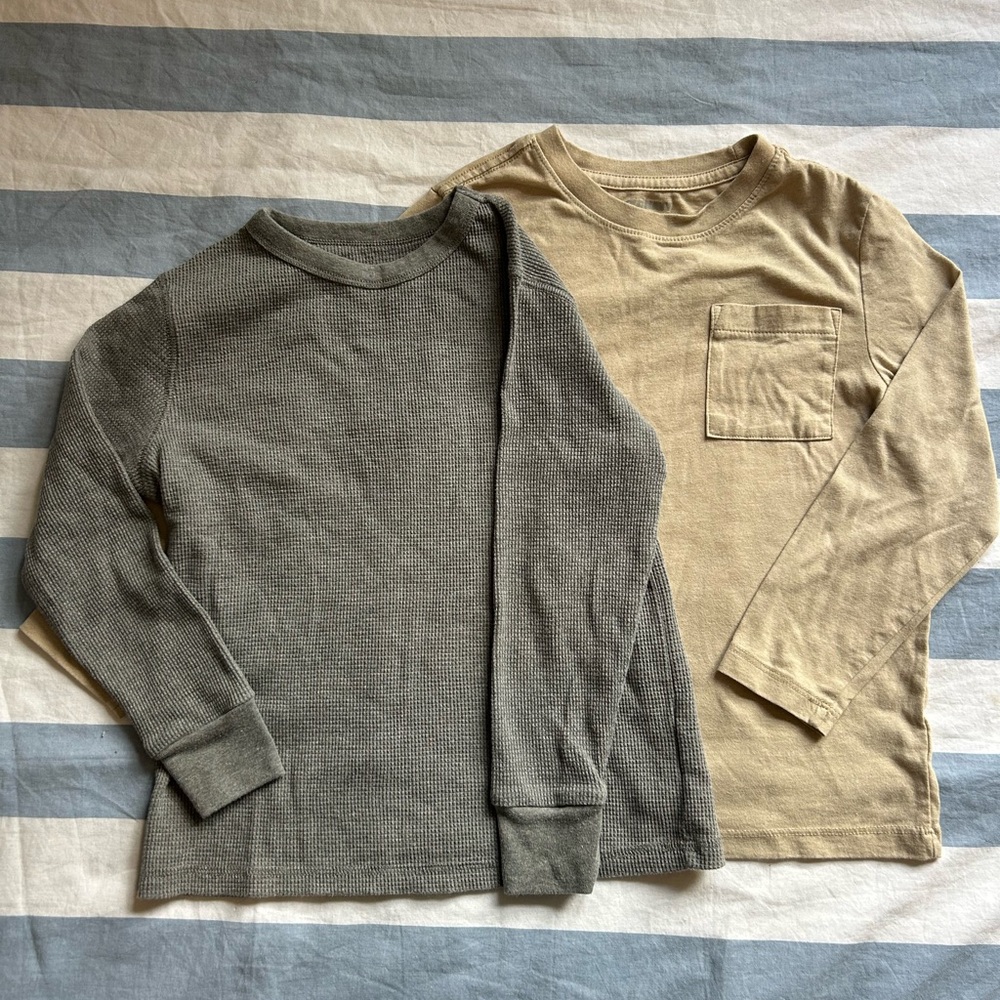 Old Navy Waffle Knit Shirts - Gray and Tan